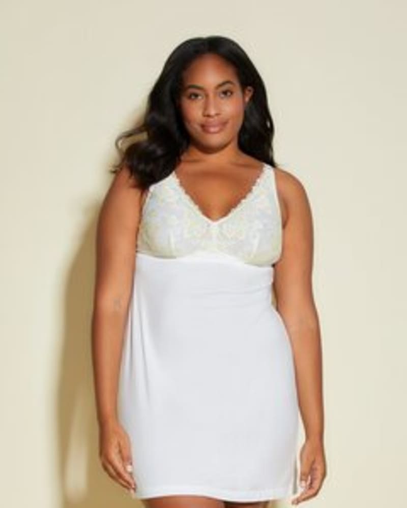 Front of a model wearing a size 1X Lace Chemise in Mignonette / White by Cosabella. | dia_product_style_image_id:253548